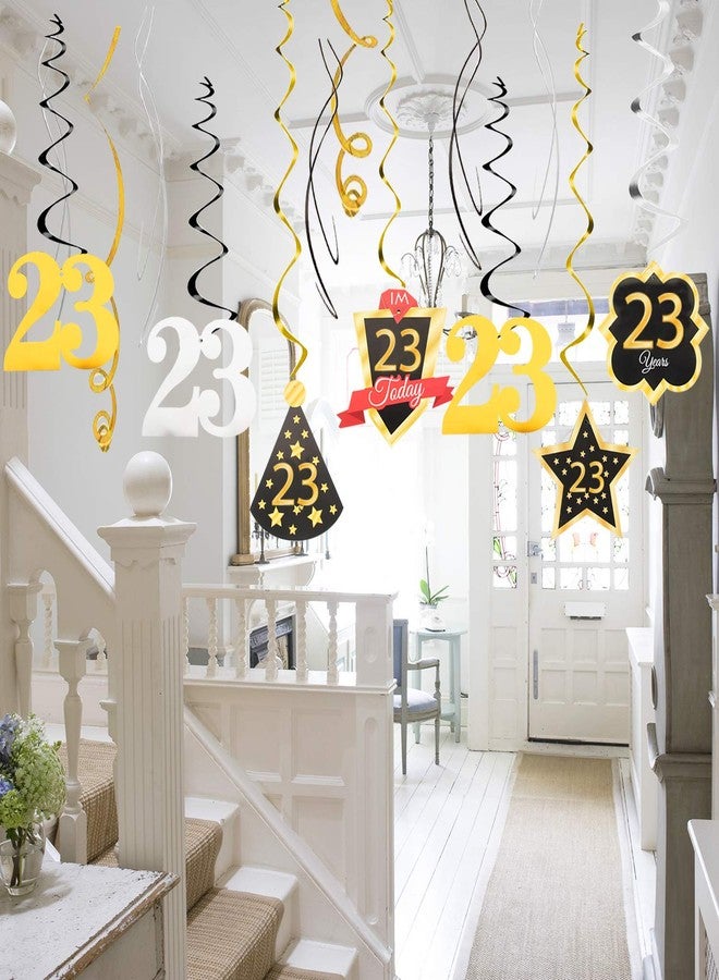 LINGTEER Happy 23rd Birthday Decorations - 12Pcs Birthday Black & Gold Swirls Streamer Set,Cheers to 23 Years Old Bday Party Decorations Gift Sign. - Image 5